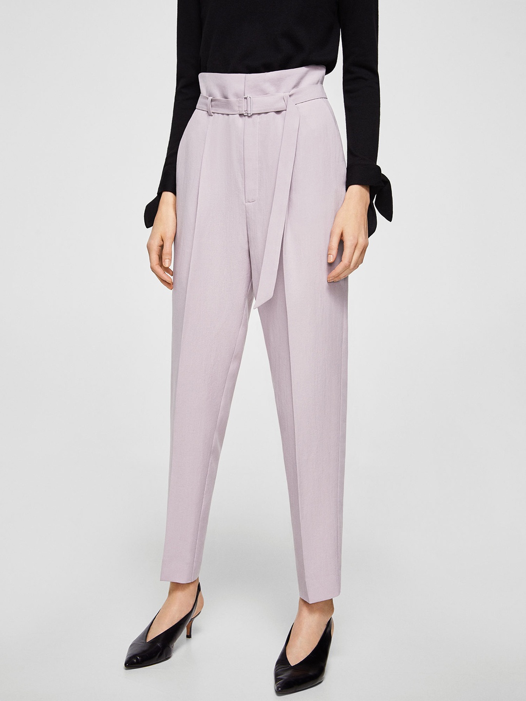 

MANGO Women Lavender Regular Fit Solid Peg Trousers