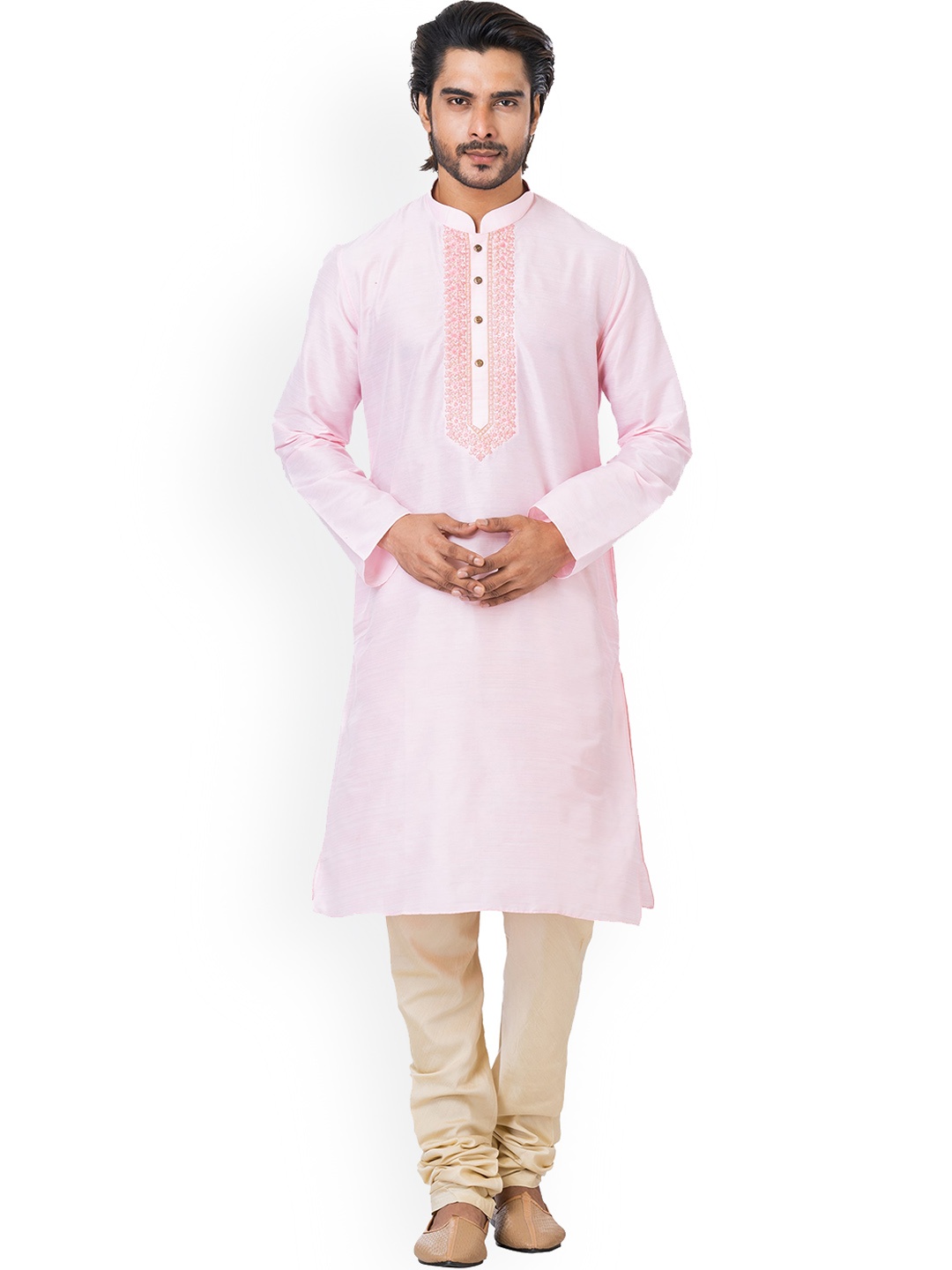 

HU - Handcrafted Uniquely Mandarin Collar Straight Kurta, Pink