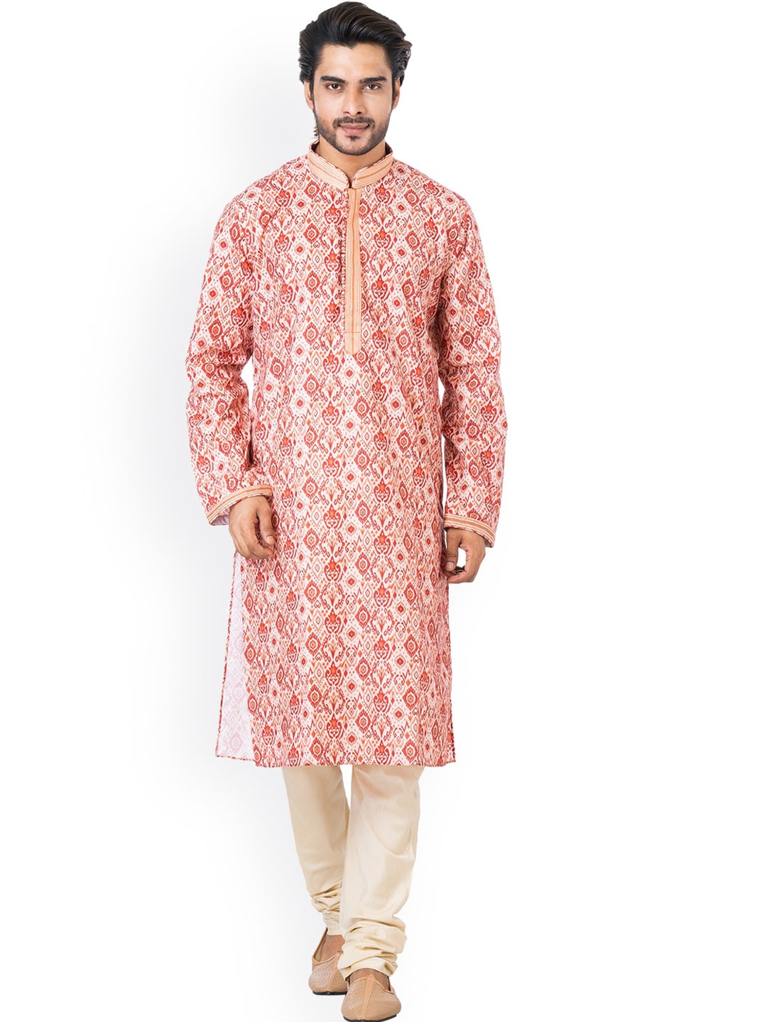 

HU - Handcrafted Uniquely Ethnic Motifs Printed Mandarin Collar Straight Kurta, Red