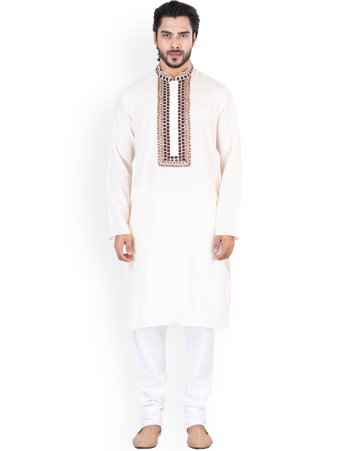 

HU - Handcrafted Uniquely Embroidered Cotton Silk Straight Kurta, Off white