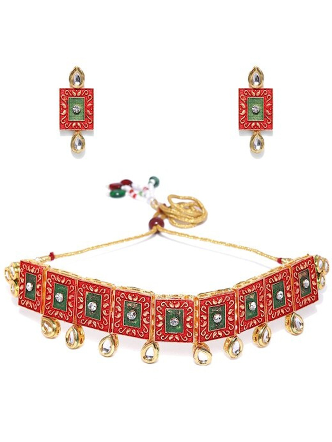 

Anouk Gold-Plated Kundan-Studded & Beaded Enamelled Jewellery Set