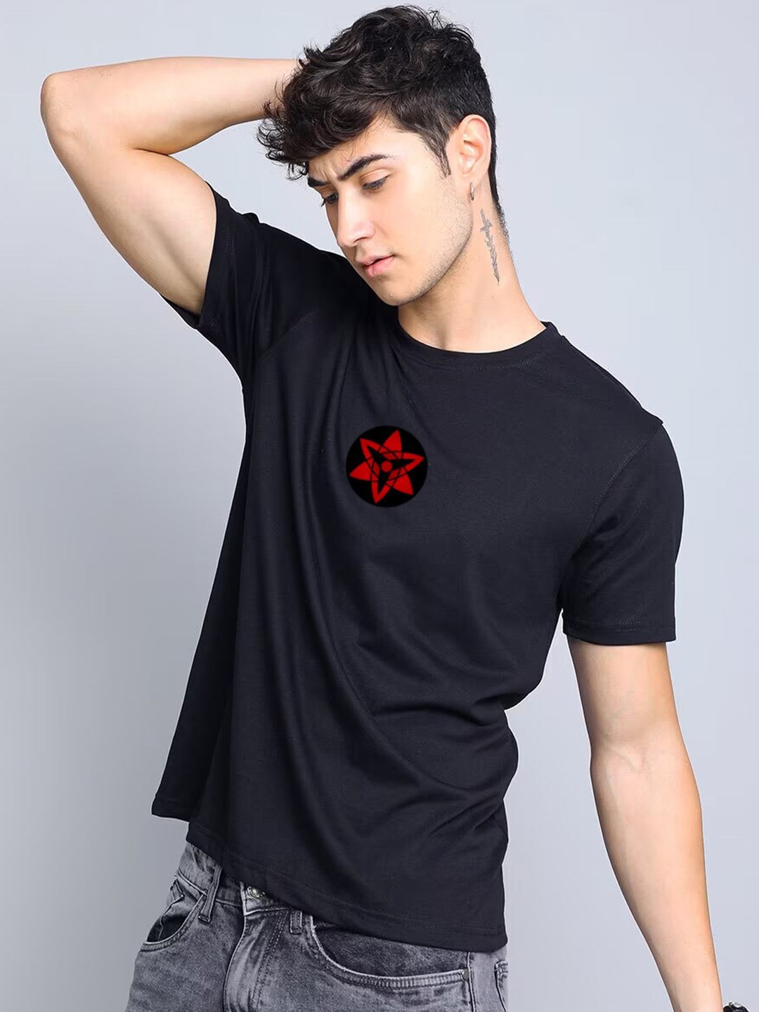 

Elibolz Graphic Printed Round Neck Cotton Regular T-shirt, Black