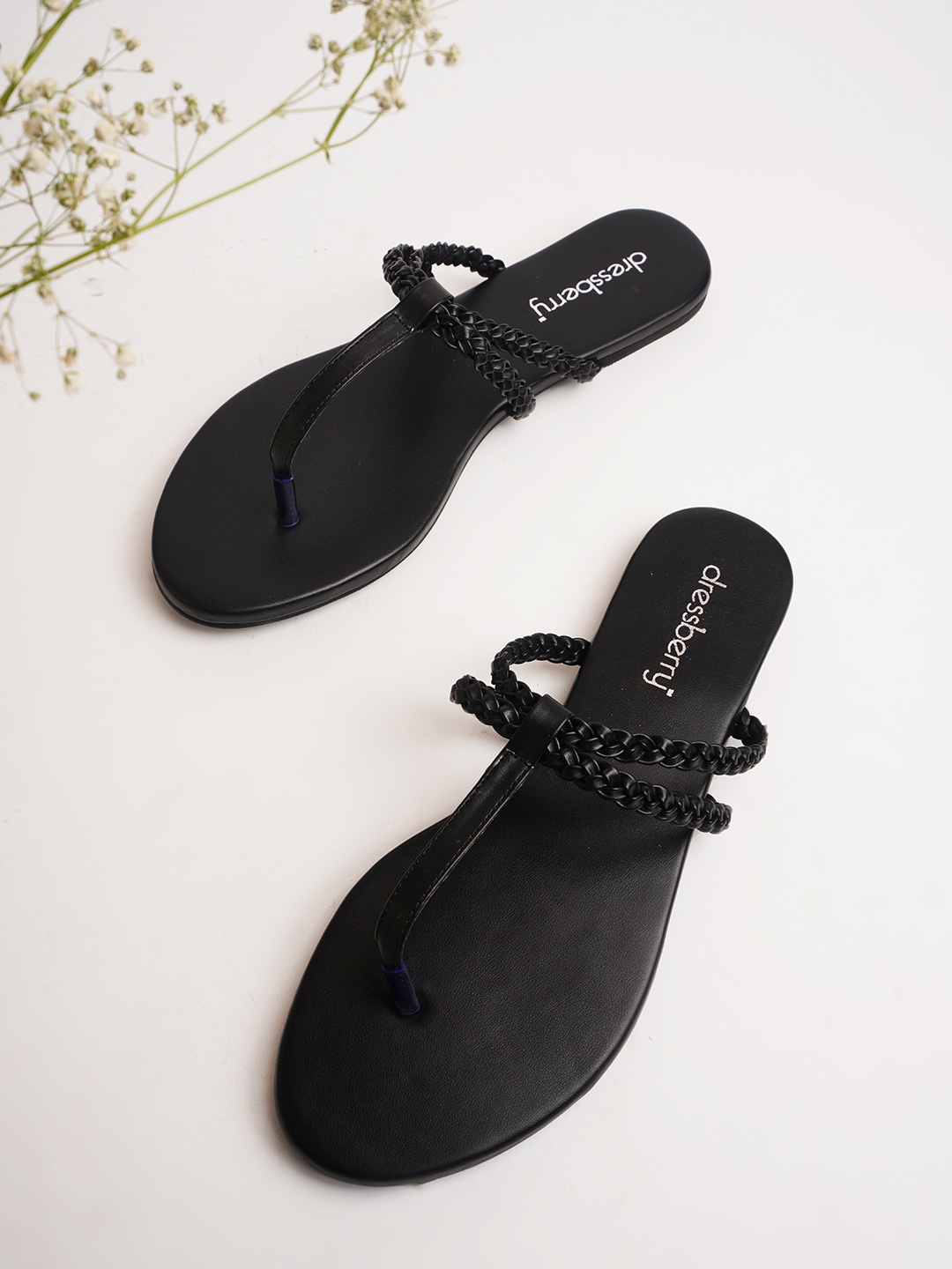 

DressBerry Black Braided T-Strap Flats