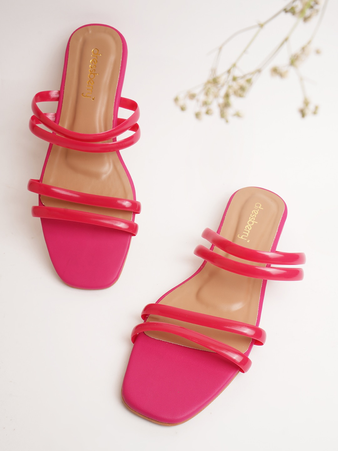 

DressBerry Fuchsia Strappy Open Toe Flats