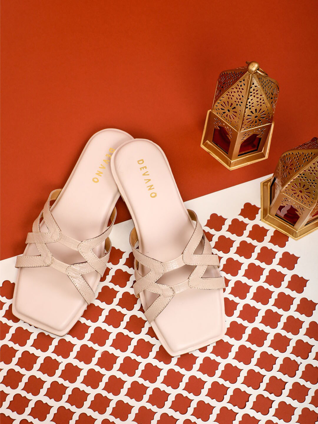 

Devano Textured Double Cross Strap Open Toe Flats, Cream