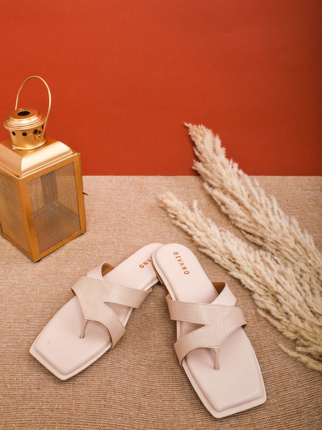 

Devano Textured Broad Strap Open Toe Flats, Cream