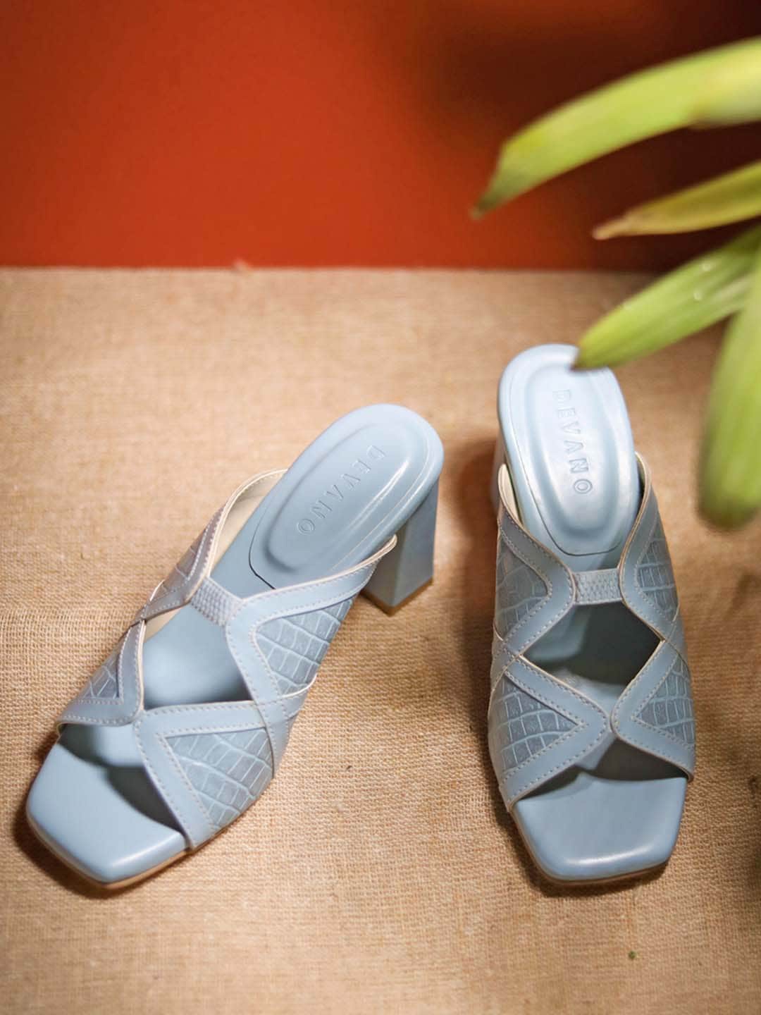 

Devano Textured Open Toe Block Heels, Blue