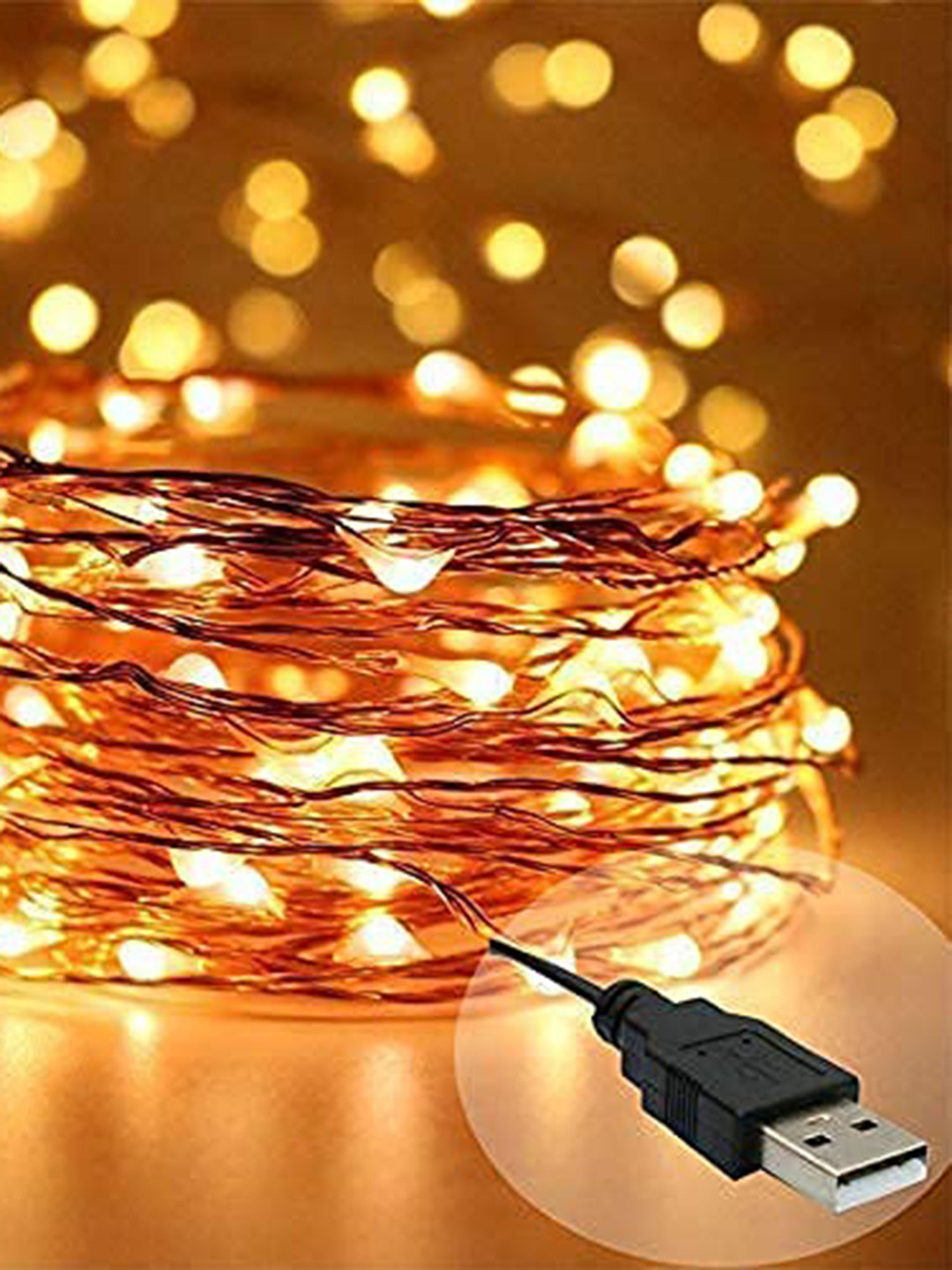 

Desidiya Yellow & White Rice Fairy String Lights With USB Powered