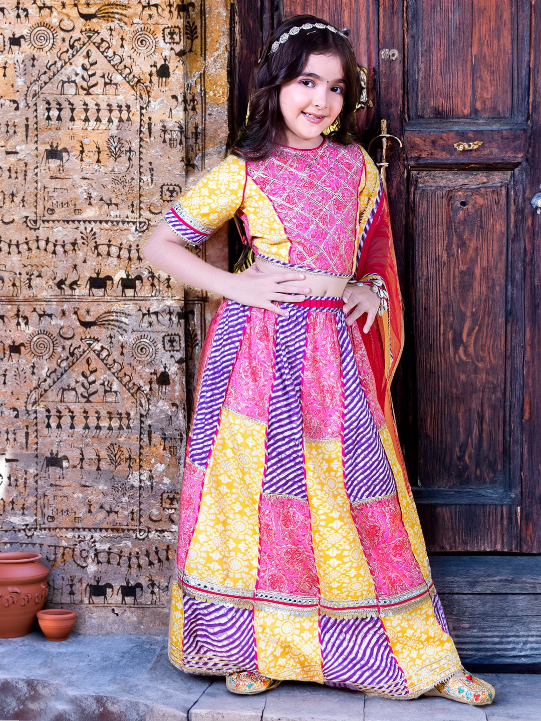 

Naughty Ninos Girls Embellished Ready To Wear Lehenga & Blouse With Dupatta, Pink