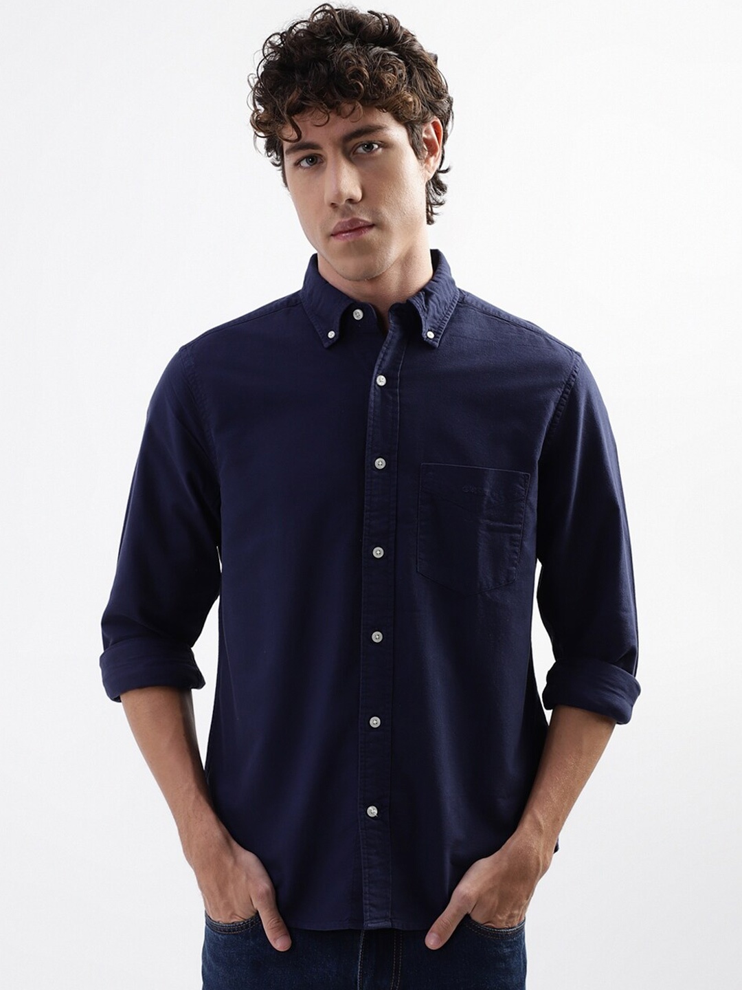 

GANT Button-Down Collar Pure Cotton Casual Shirt, Navy blue