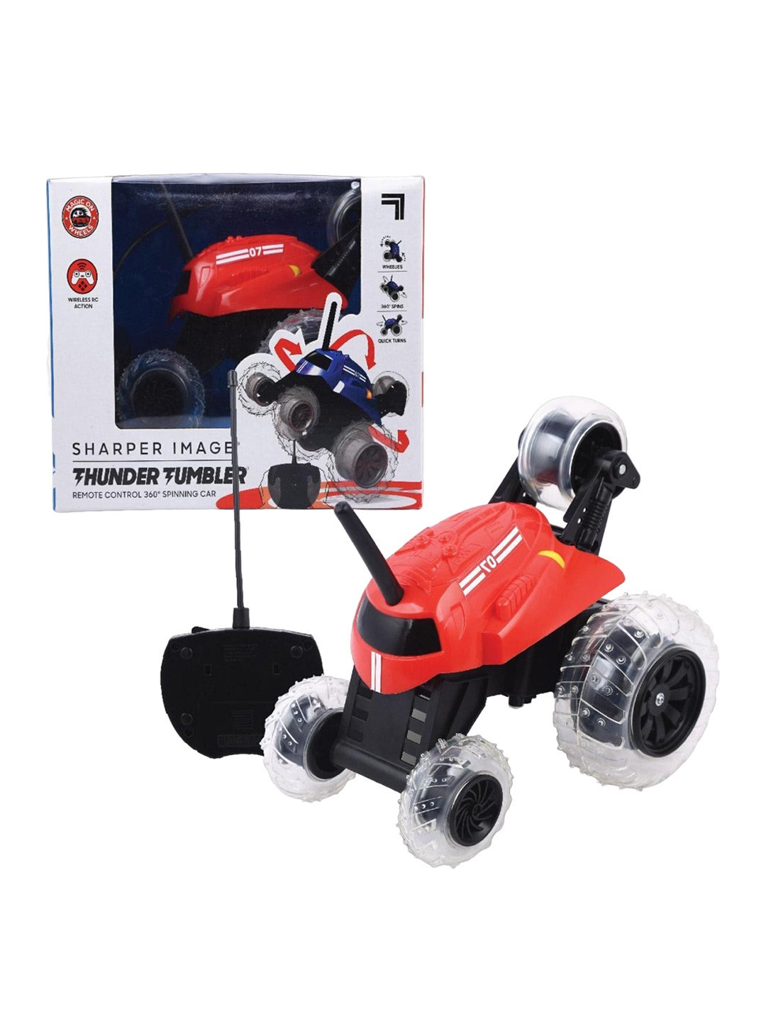 

SHARPER IMAGE Kids Red Thunder Tumbler Spinning Stunt Remote Controlled Car Toy Vehicle