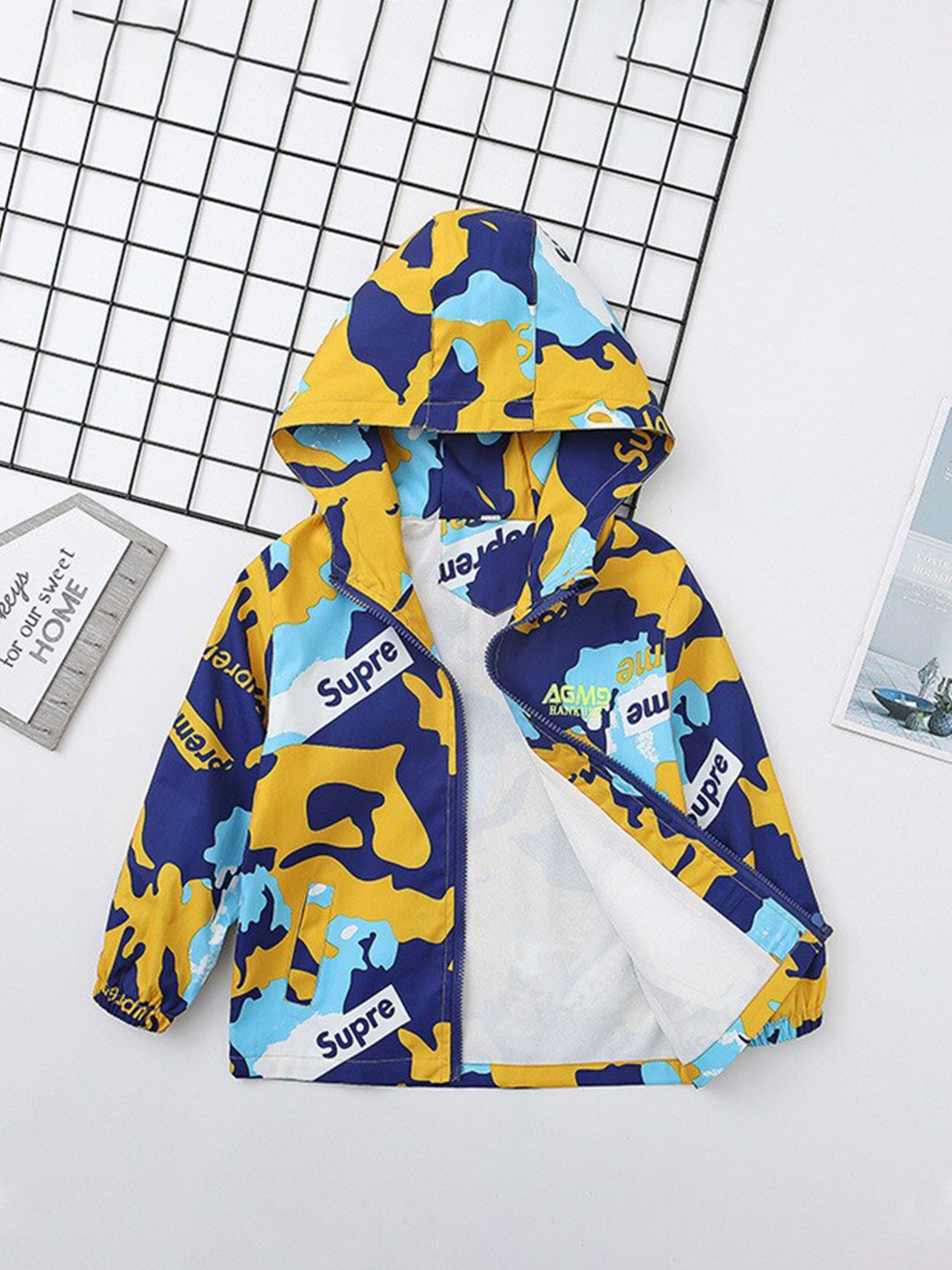 

Googo Gaaga Boys Printed Hooded Cotton Front Open Sweatshirt, Yellow