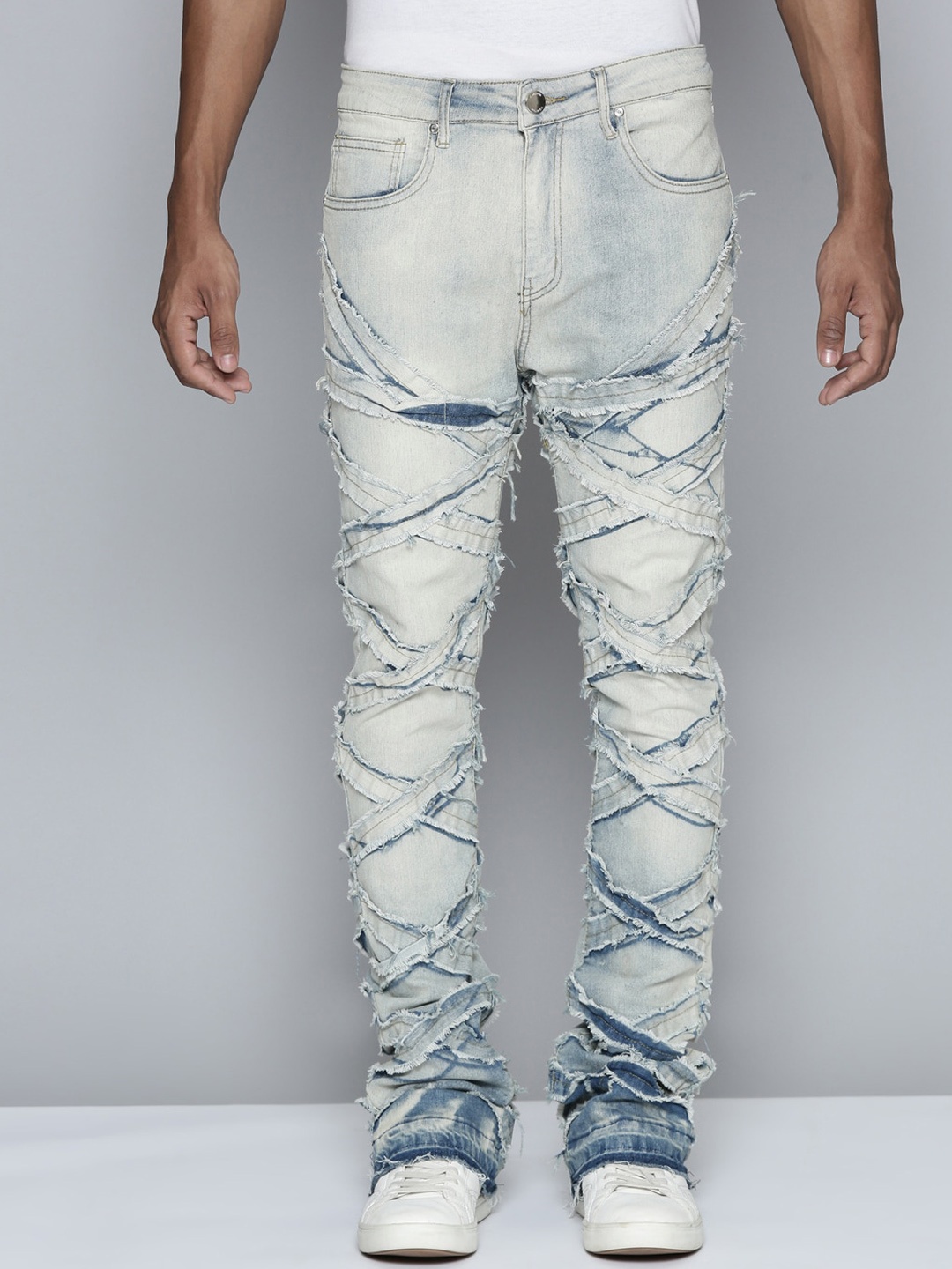 

WAIMEA Men Hollywood Bootcut Highly Distressed Heavy Fade Stretchable Jeans, Blue