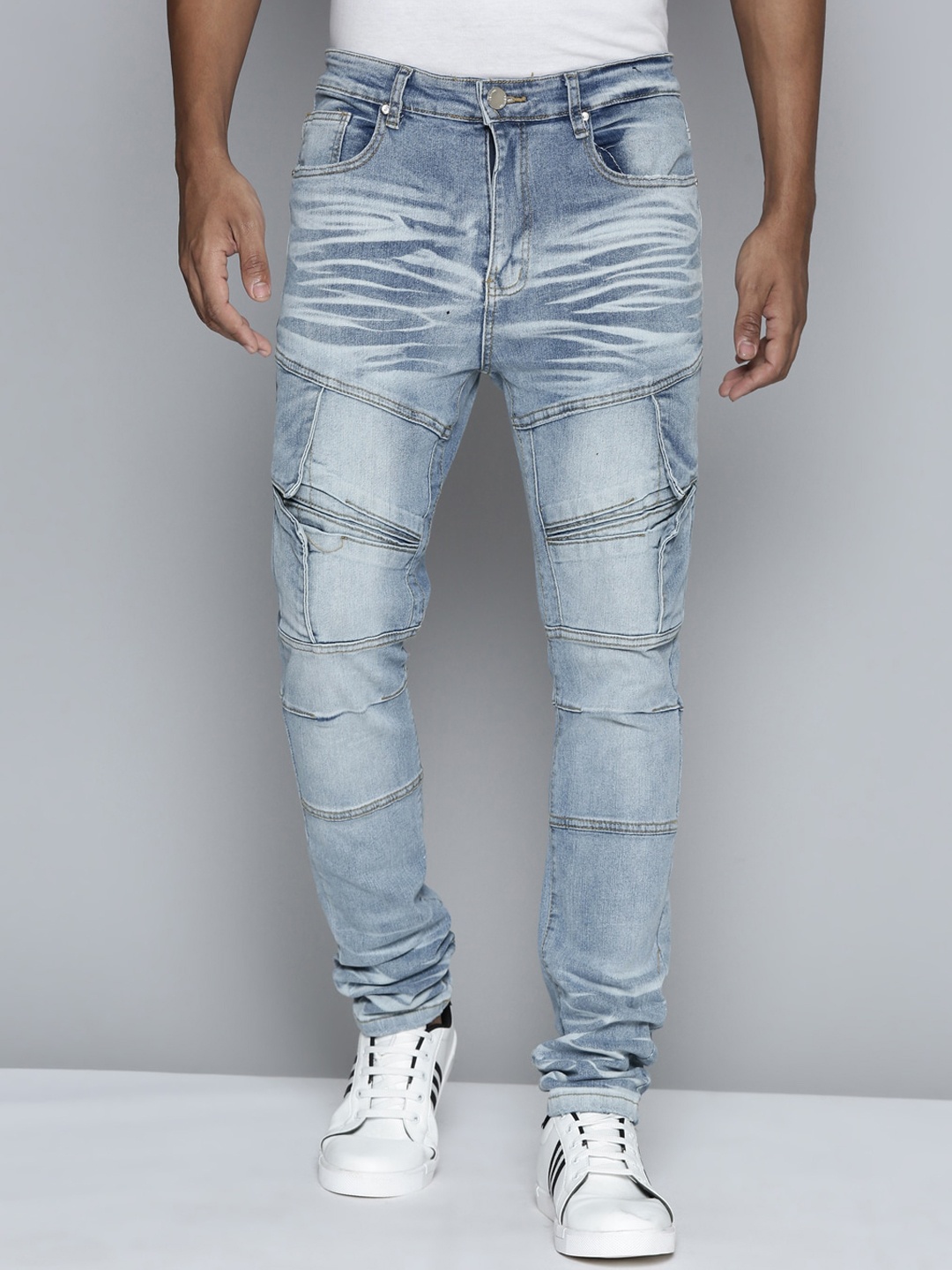 

WAIMEA Men Hollywood Skinny Fit Mid-Rise Heavy Fade Stretchable Clean Look Jeans, Blue