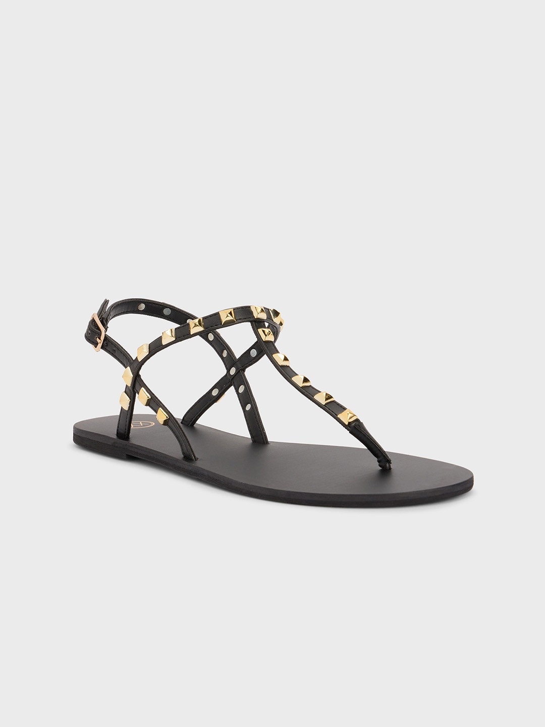 

20Dresses Black & Gold-Toned Embellished T-Strap Flats