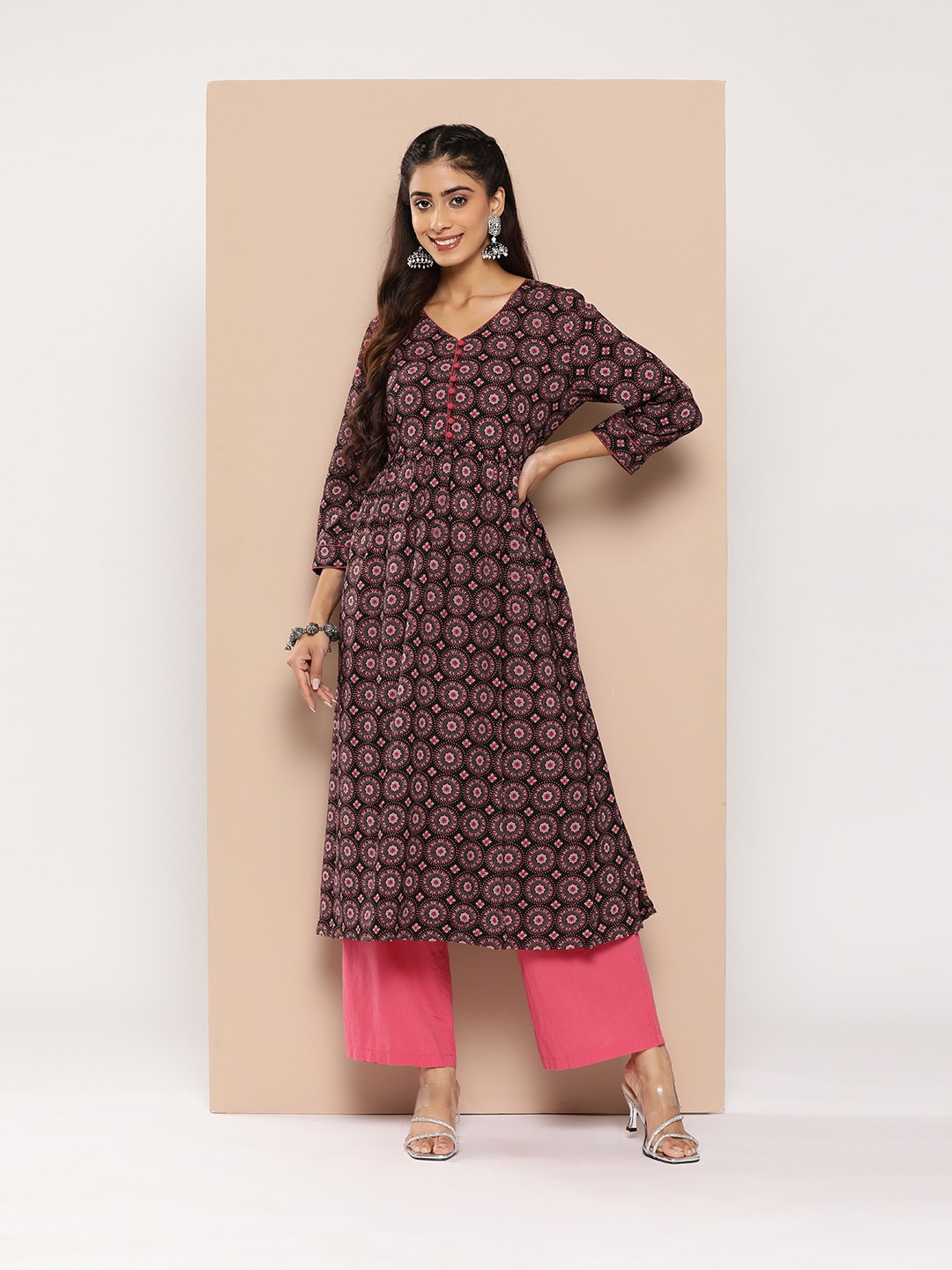 

HERE&NOW Women Ethnic Motifs Printed Kurta, Black
