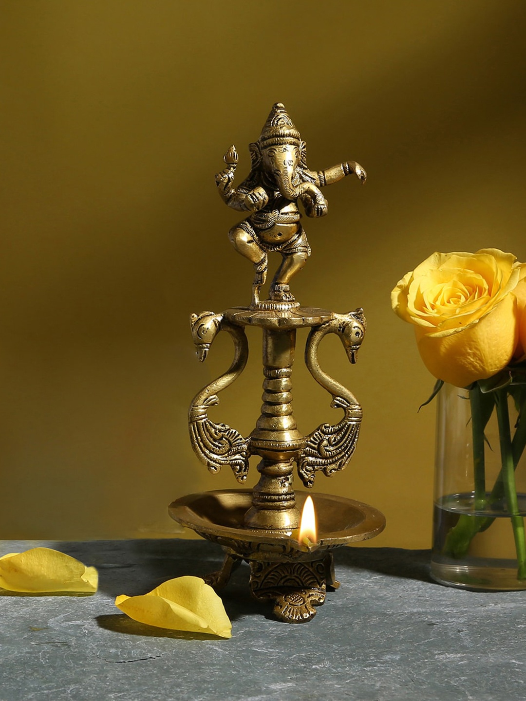 

Two Moustaches The Brass Beams Textured Ganesha Diya, Gold