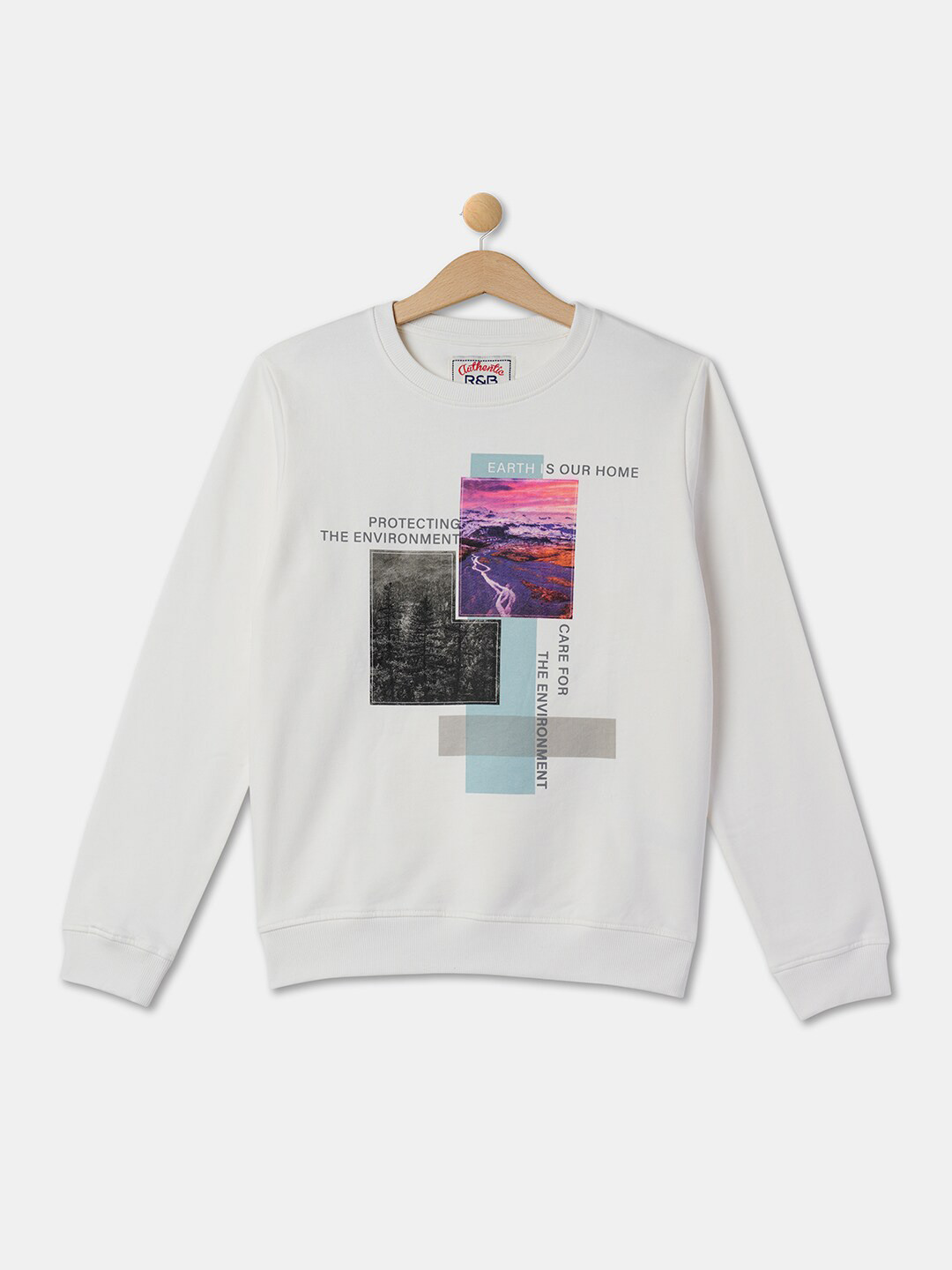 

R&B Boys Graphic Printed Cotton Sweatshirt, White