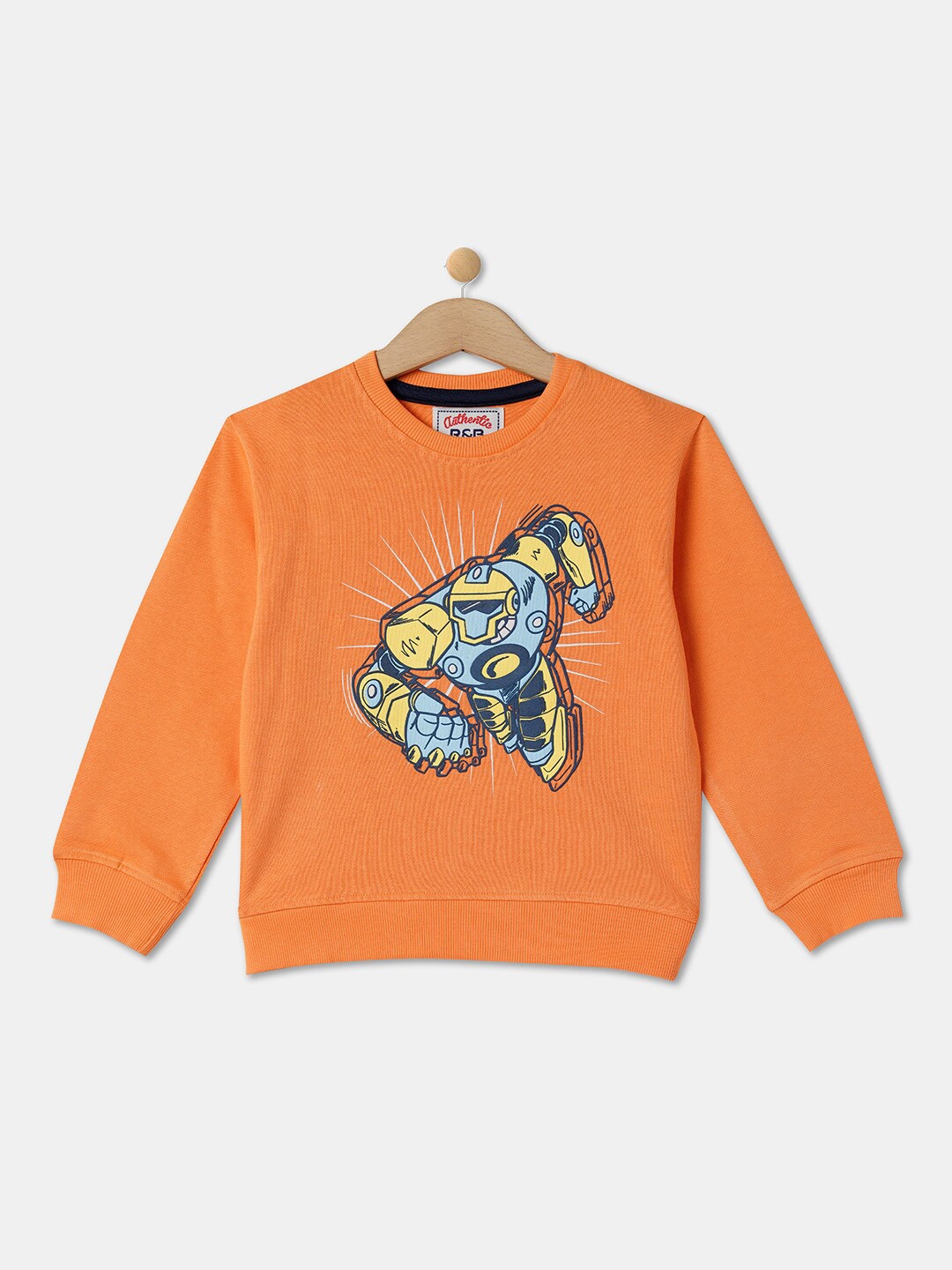 

R&B Boys Graphic Printed Cotton Sweatshirt, Orange