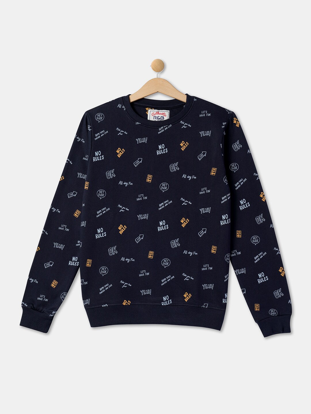 

R&B Boys Typography Printed Cotton Sweatshirt, Navy blue