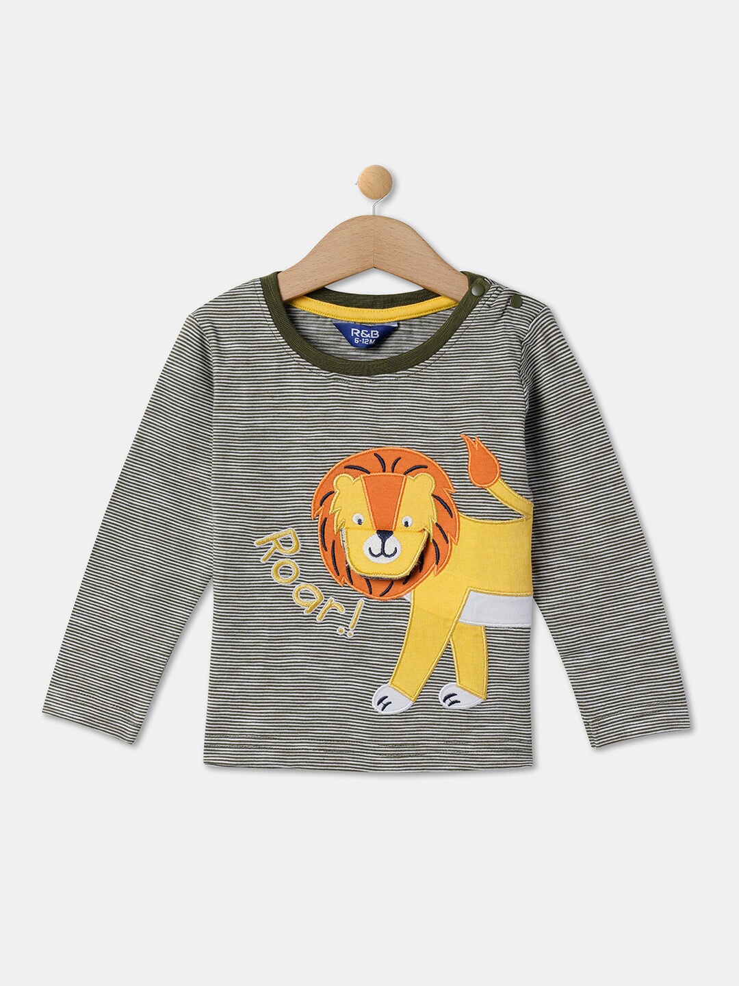 

R&B Infant Boys Graphic Striped Printed Cotton T-shirt, Olive