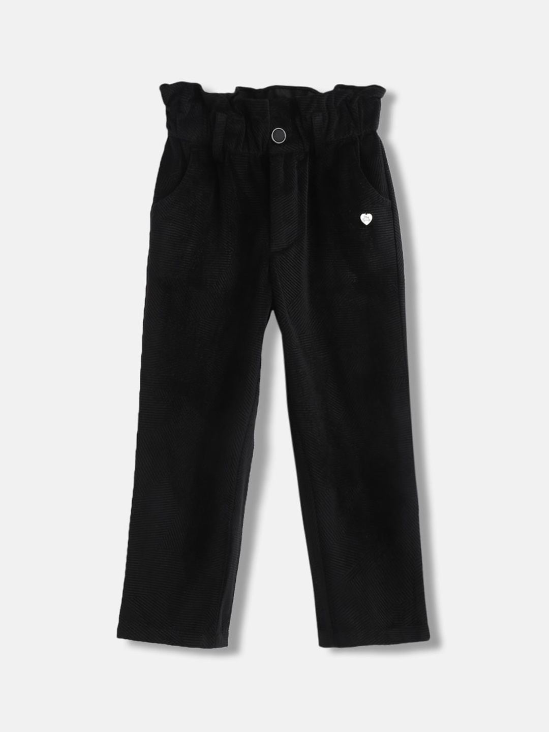 

Blue Giraffe Girls Mid Rise Regular Fit Plain Cotton Regular Trousers, Black