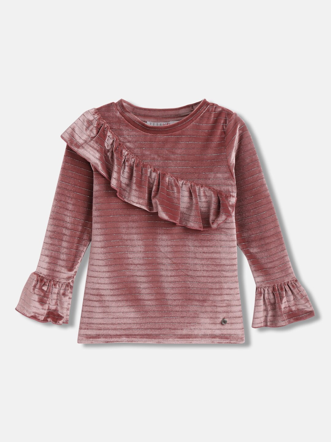 

ELLE Girls Striped Bell Sleeve Ruffles Top, Pink