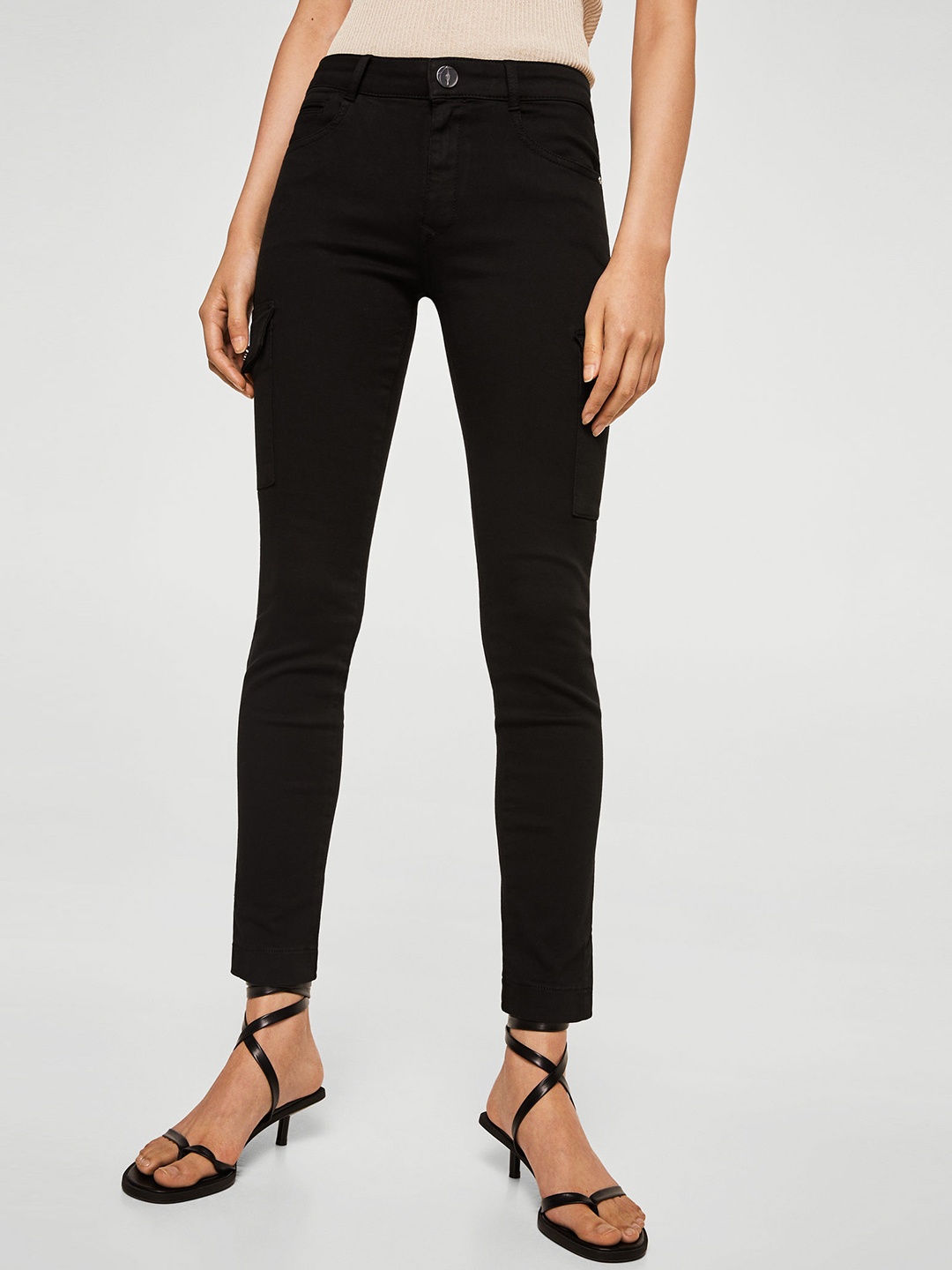 

MANGO Women Black Regular Fit Solid Cargos