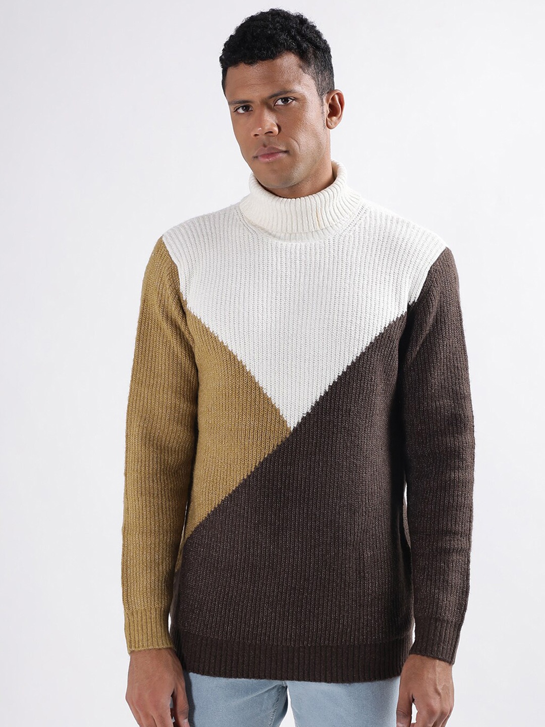 

LINDBERGH Colourblocked Turtle Neck Ribbed Pullover Sweater, White