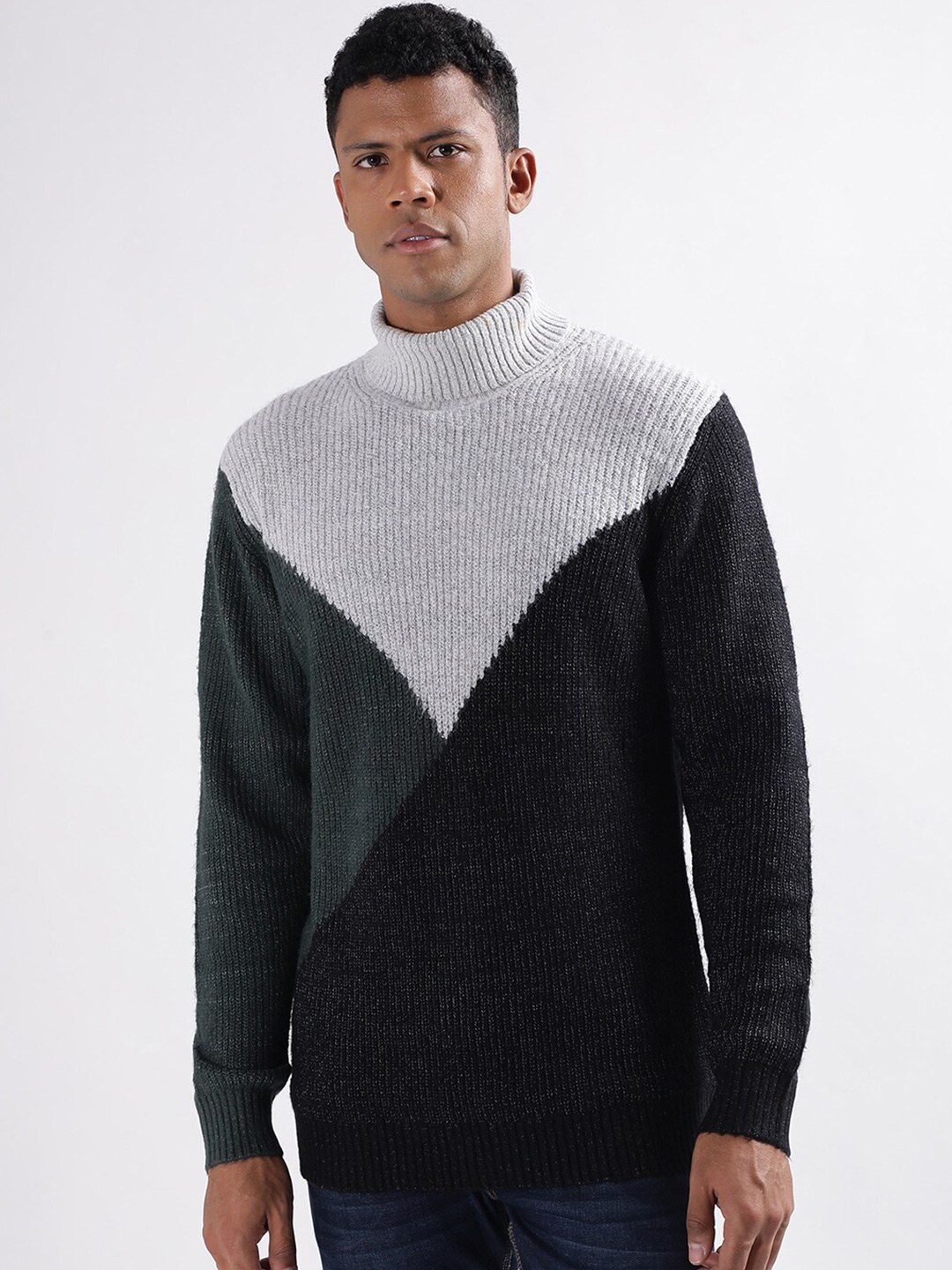 

LINDBERGH Colourblocked Turtle Neck Pullover, Grey