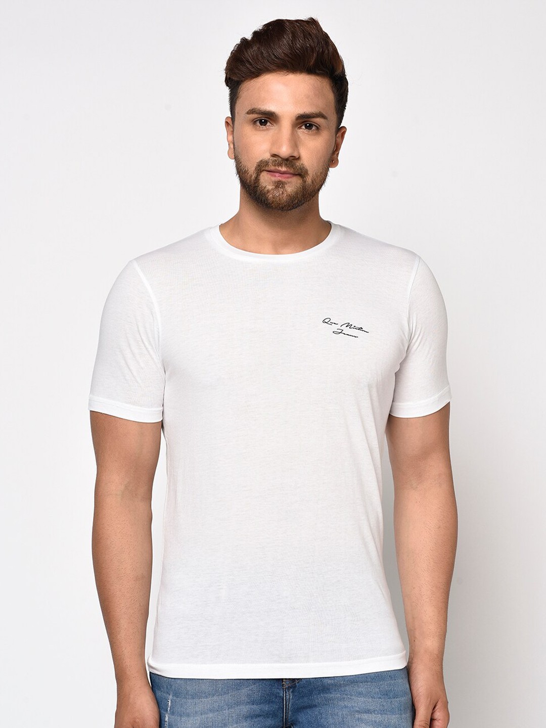 

IMA Men White Applique T-shirt