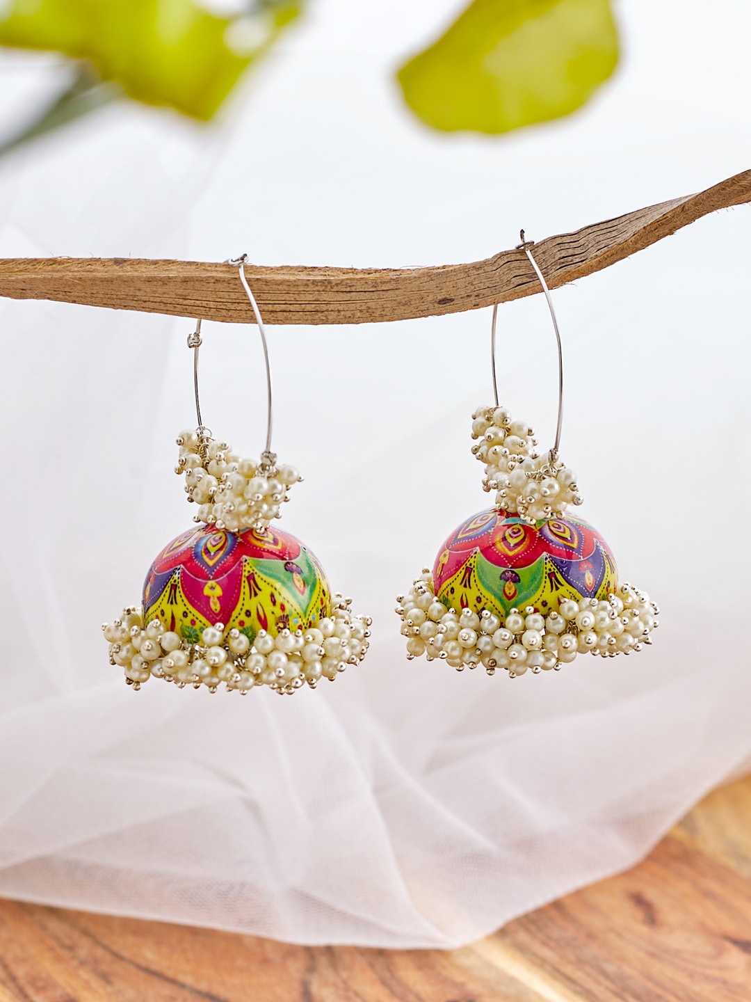 

ATIBELLE Silver Plated Contemporary Jhumkas Earrings, Yellow