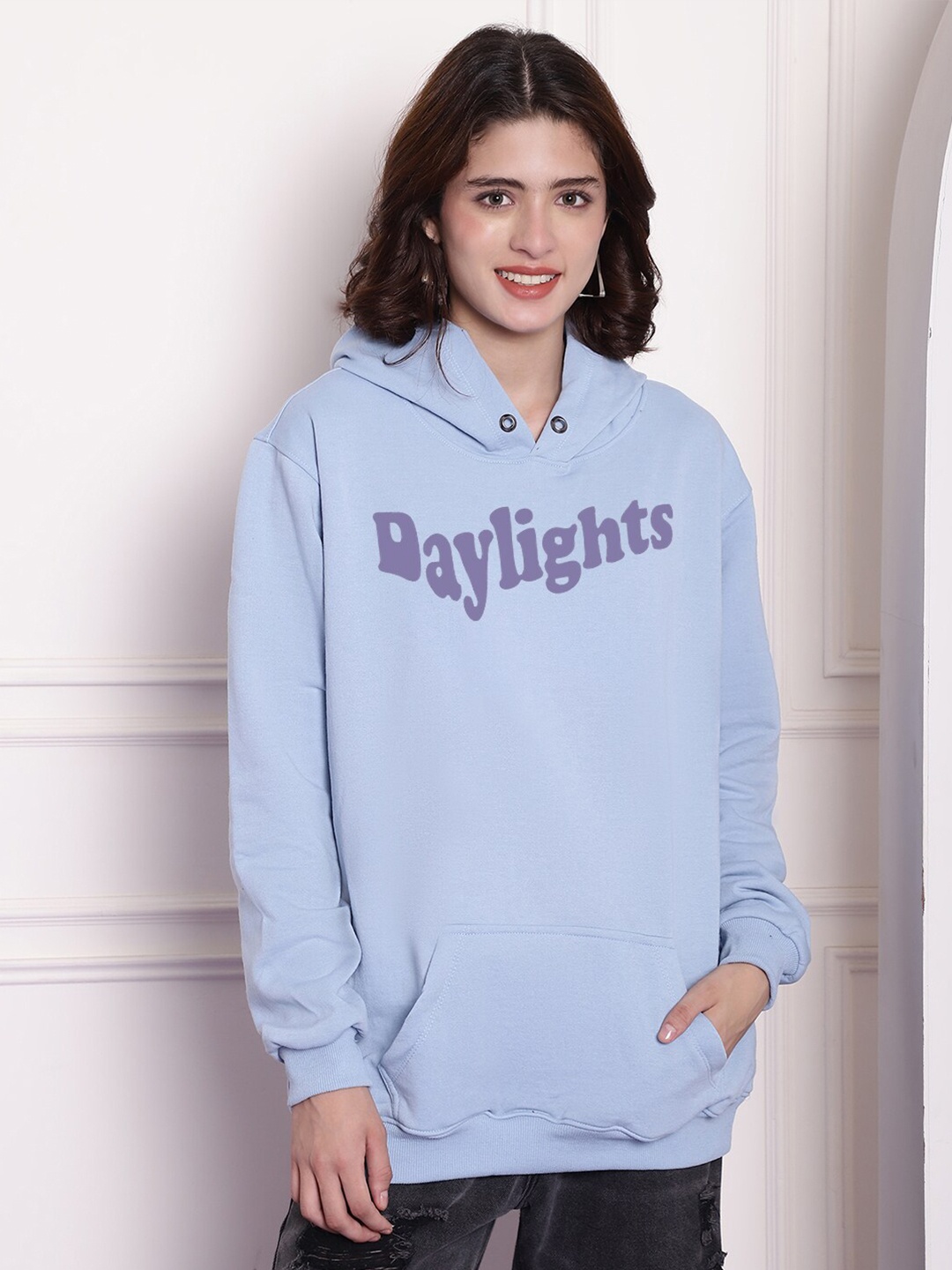 

Imsa Moda Women Typography Printed Fleece Pullover Sweatshirt, Blue
