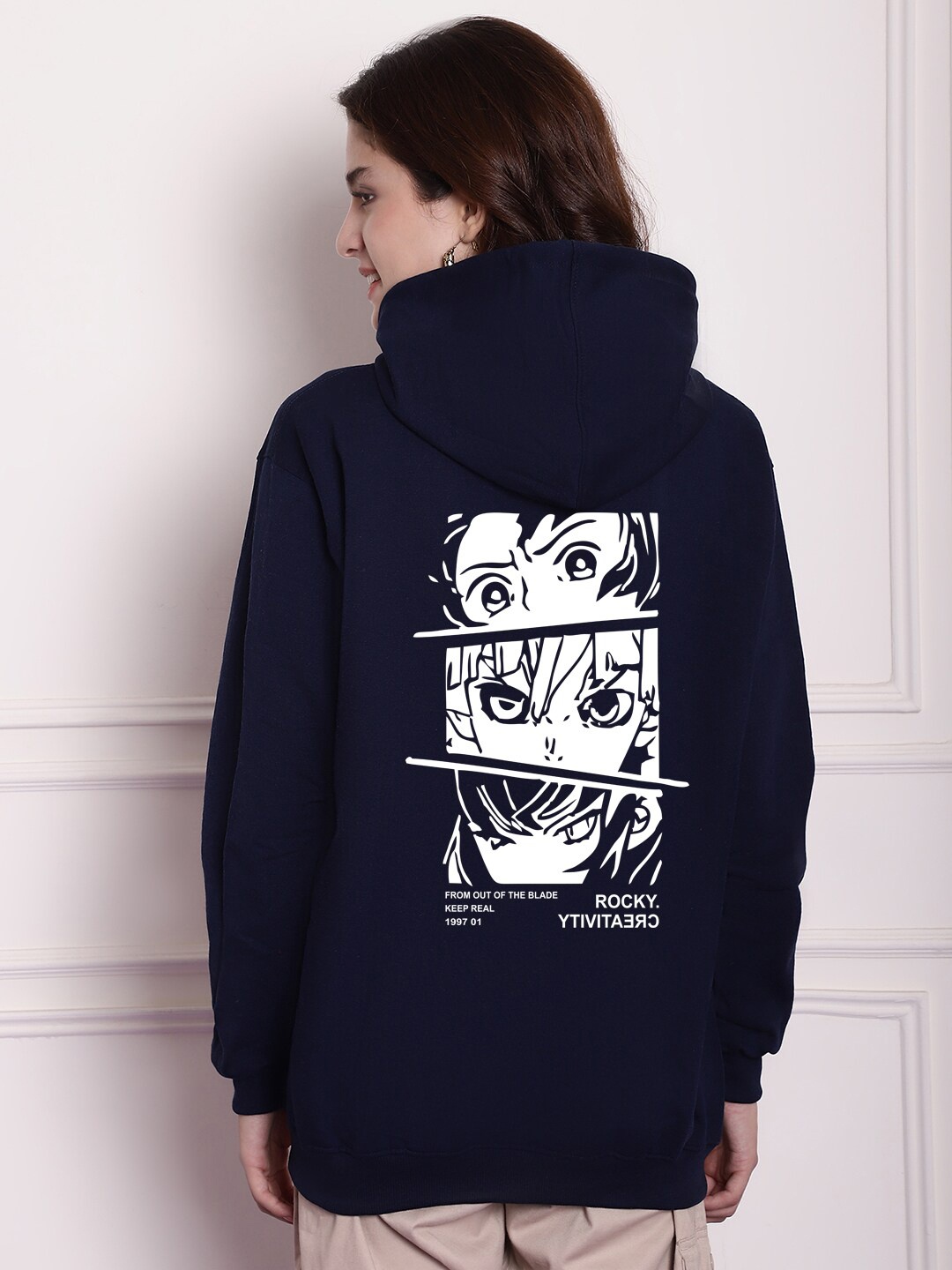 

Imsa Moda Printed Hooded Fleece Sweatshirt, Navy blue