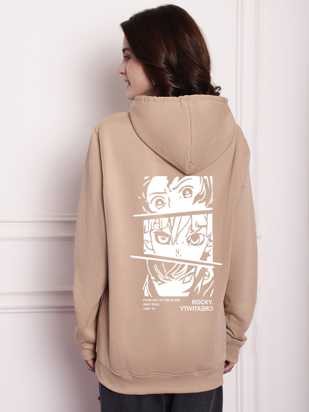 

Imsa Moda Graphic Printed Hooded Fleece Sweatshirt, Beige