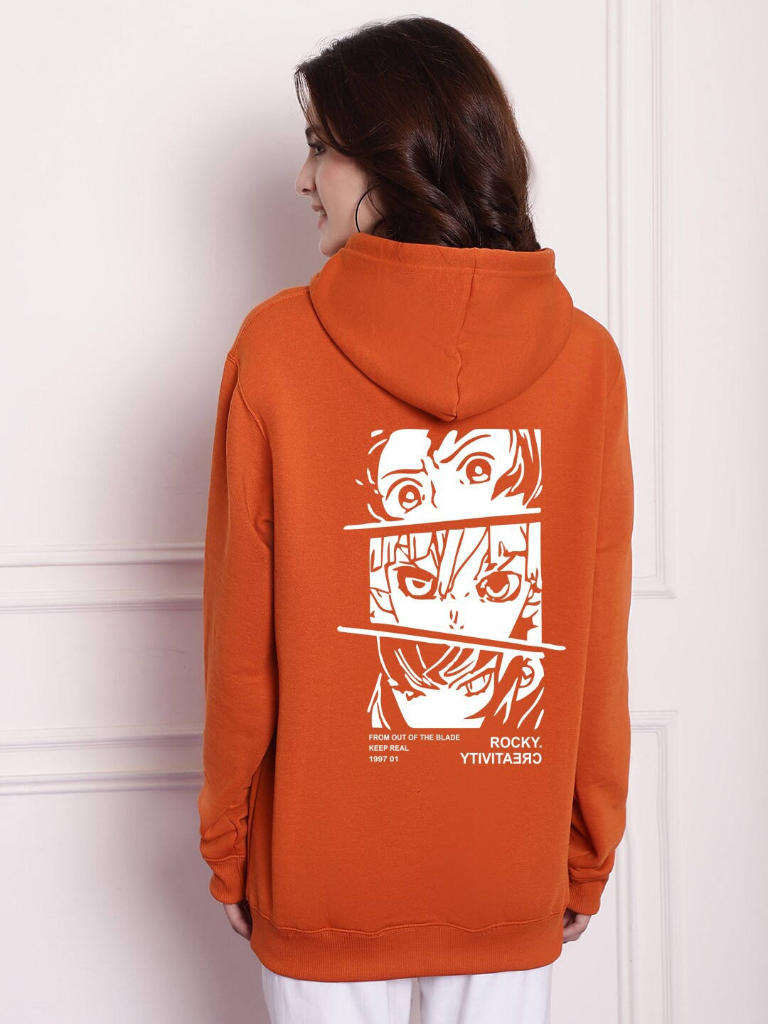 

Imsa Moda Graphic Printed Fleece Hooded Pullover Sweatshirt, Orange