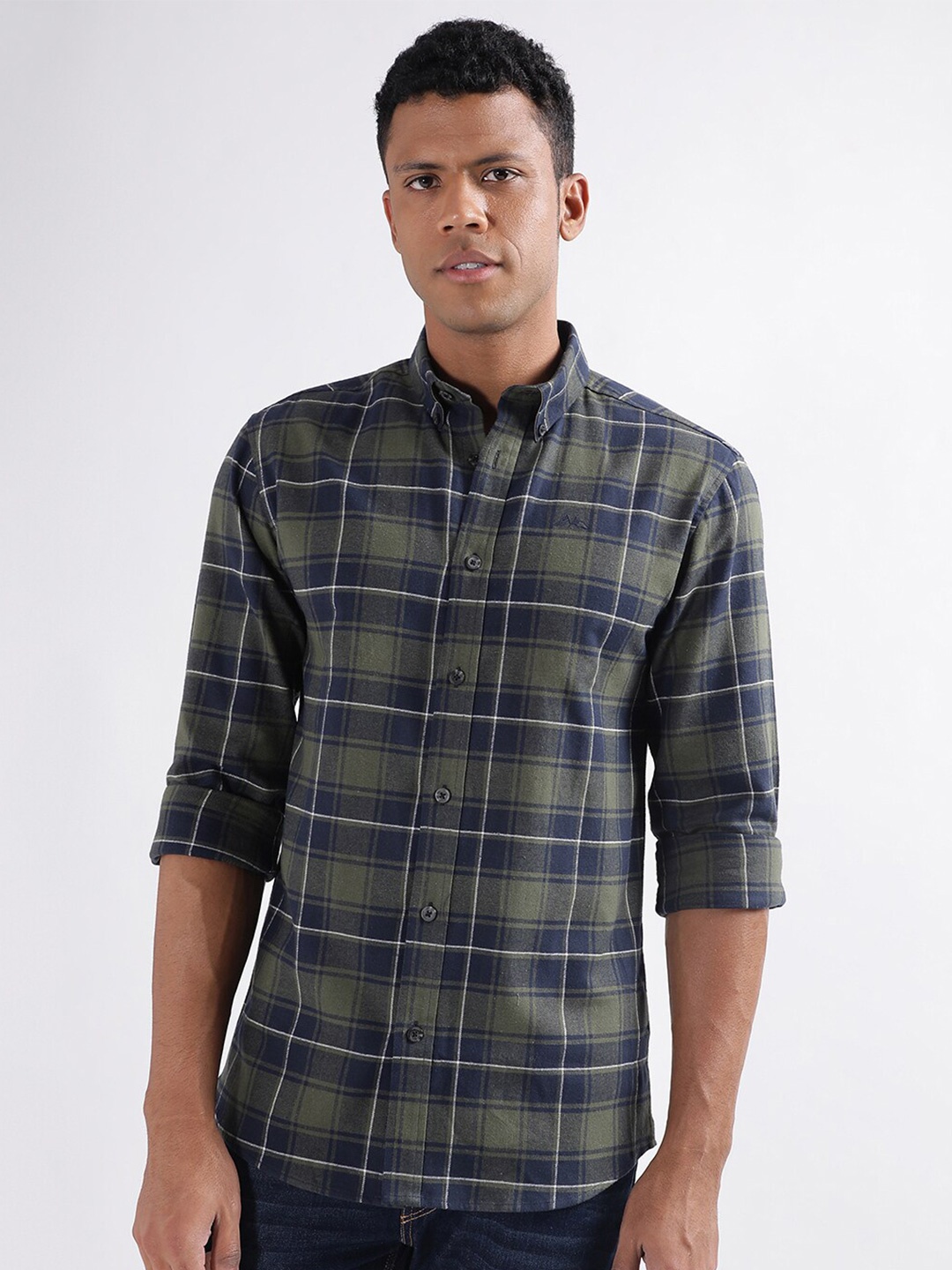 

LINDBERGH Opaque Button-Down Collar Checked Casual Shirt, Green