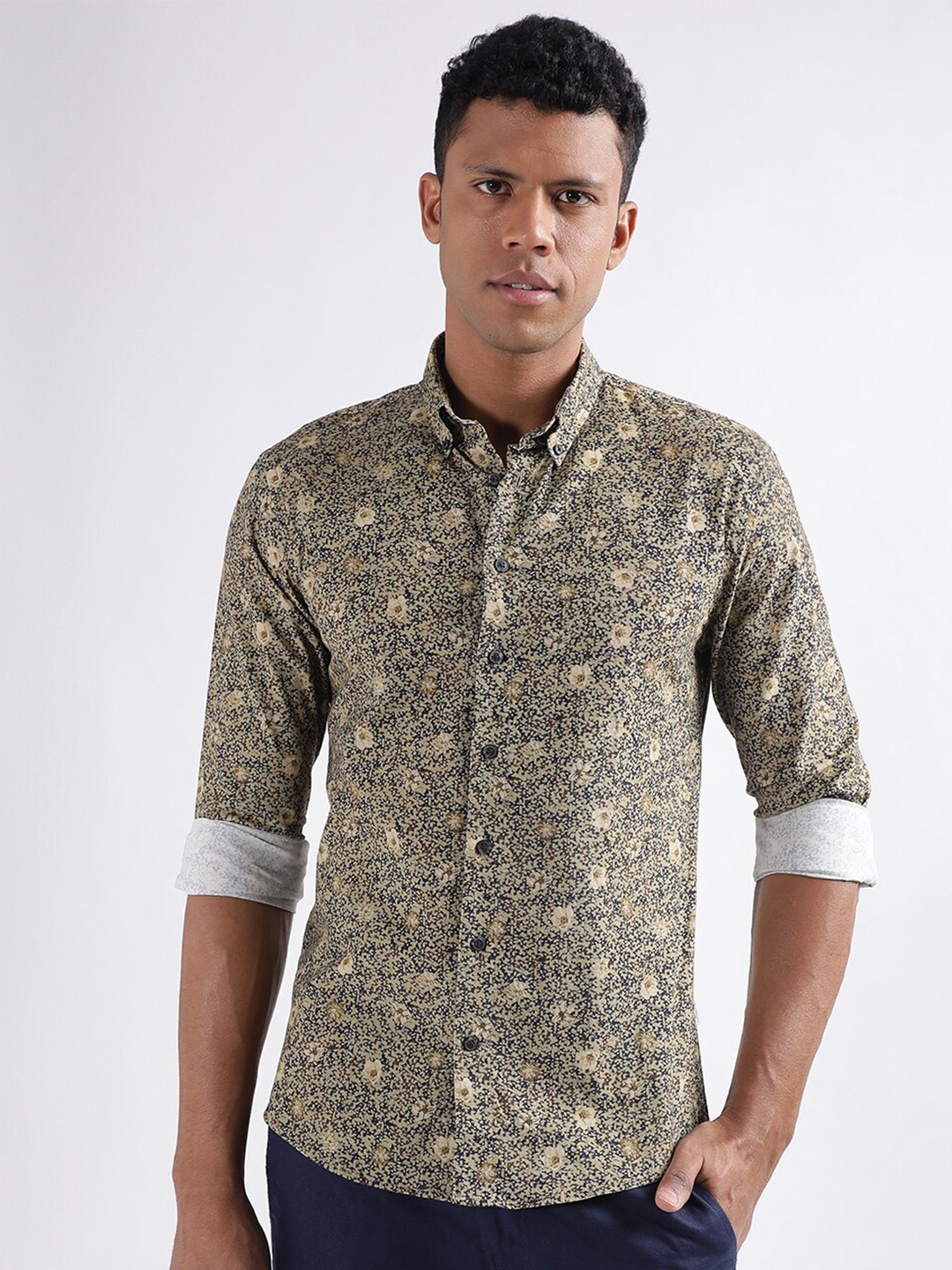 LINDBERGH Slim Fit Floral Opaque Printed Casual Shirt, Green