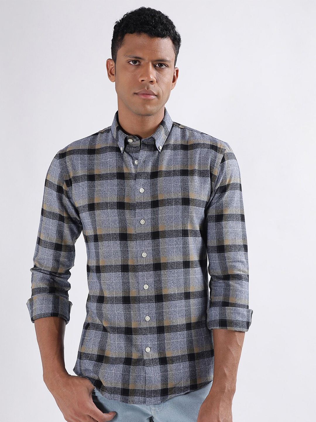 

LINDBERGH Slim Fit Checked Button-Down Collar Casual Shirt, Grey