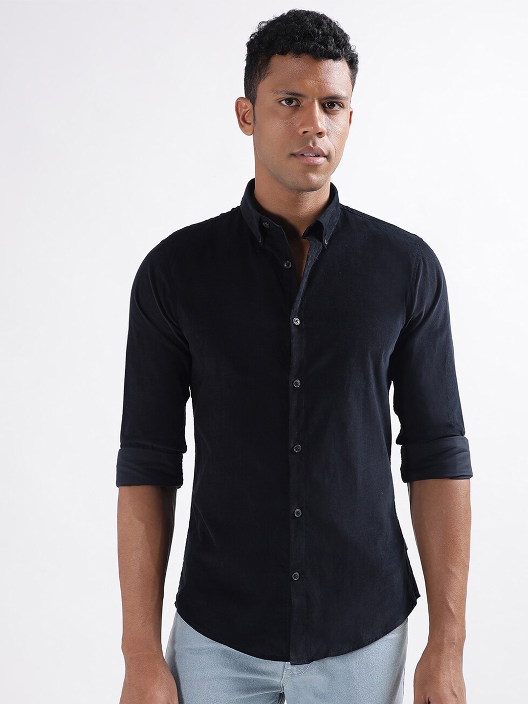 

LINDBERGH Slim Fit Opaque Button-Down Collar Cotton Casual Shirt, Black