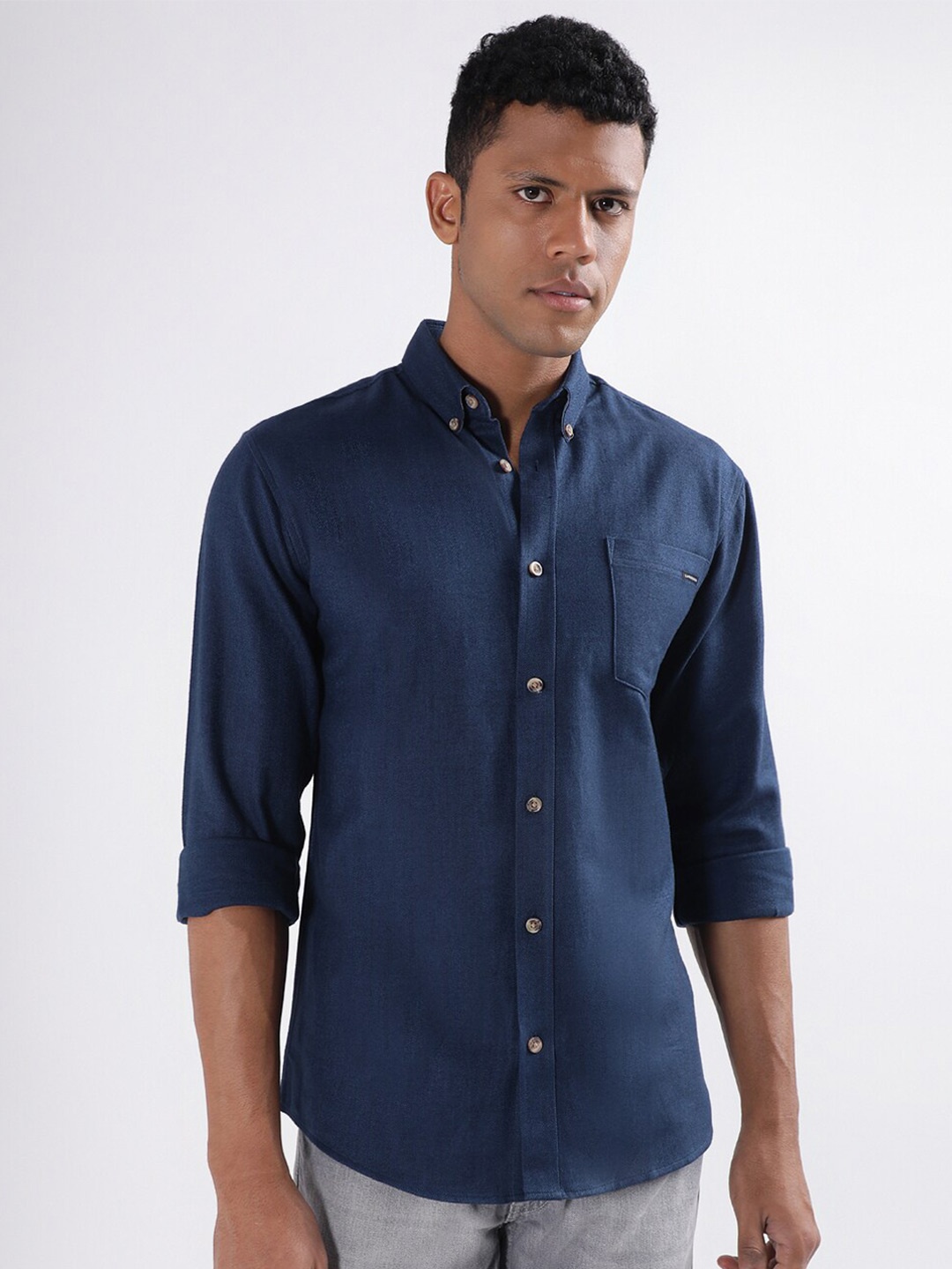 

LINDBERGH Button-Down Collar Casual Pure Cotton Shirt, Navy blue