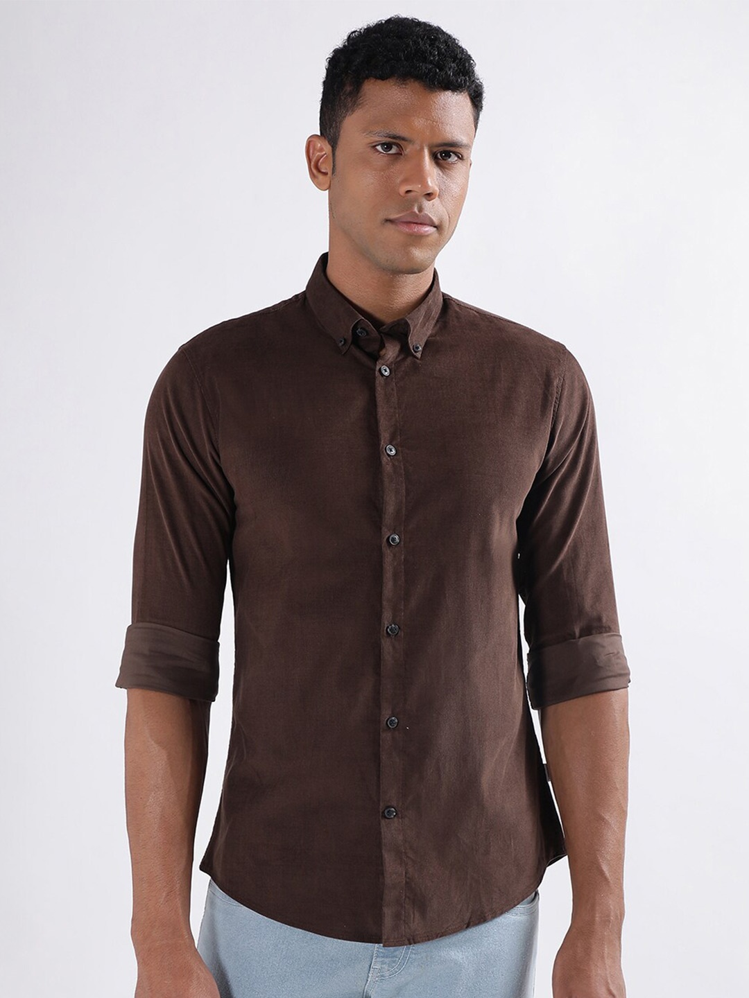 

LINDBERGH Classic Slim Fit Button-Down Collar Cotton Casual Shirt, Brown