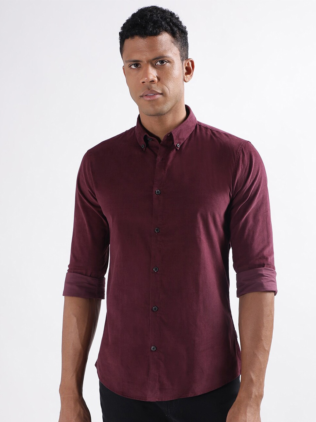 

LINDBERGH Classic Slim Fit Button-Down Collar Cotton Casual Shirt, Burgundy