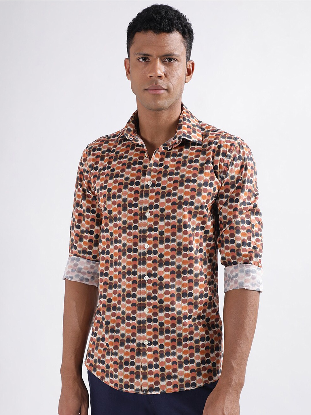 

LINDBERGH Slim Fit Geometric Printed Casual Pure Cotton Shirt, Burgundy