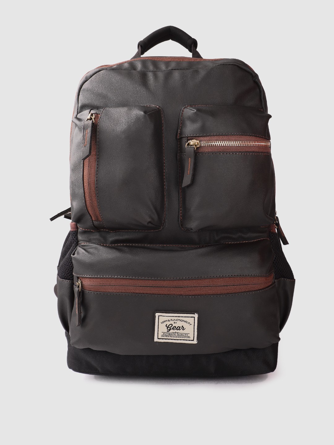 

Gear Unisex Faux Leather Medium-Sized Backpack 28L, Coffee brown