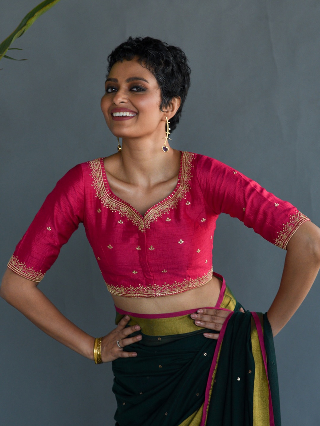

Suta Floral Embroidered Saree Blouse, Pink