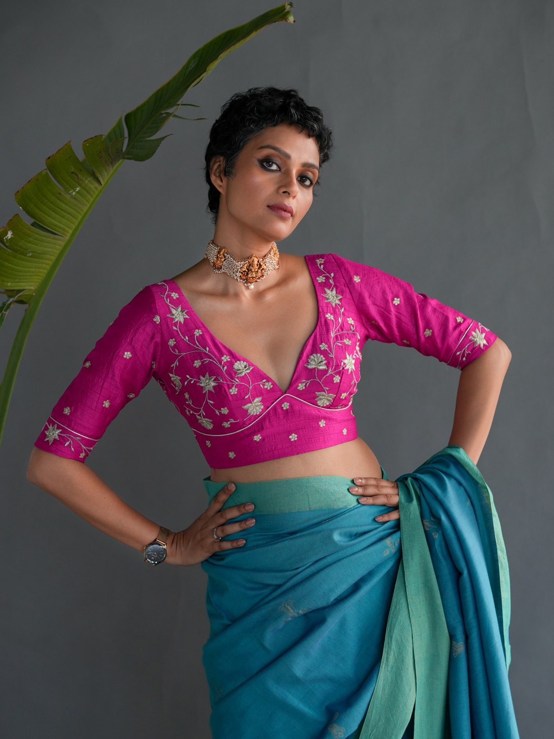 

Suta Floral Embroidered Saree Blouse, Pink
