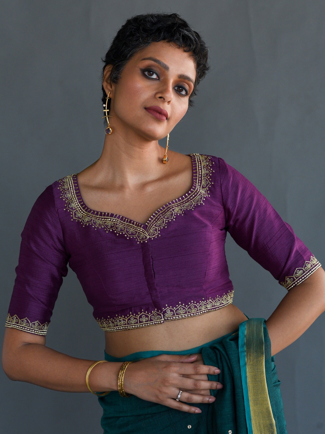 

Suta Embroidered Thread Work Detail Saree Blouse, Purple