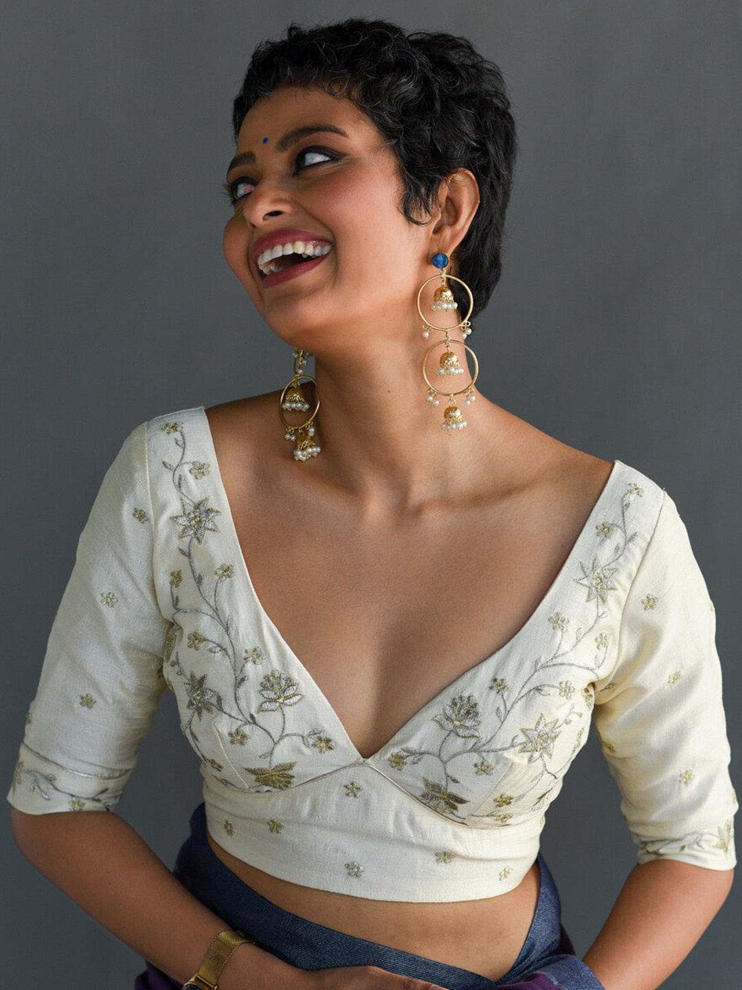 

Suta Floral Embroidered Saree Blouse, Off white
