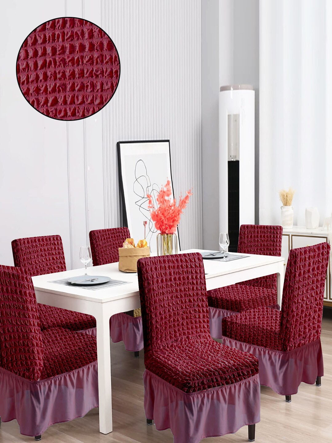 

Cortina 6-Pcs Maroon Square Textured Chair Covers